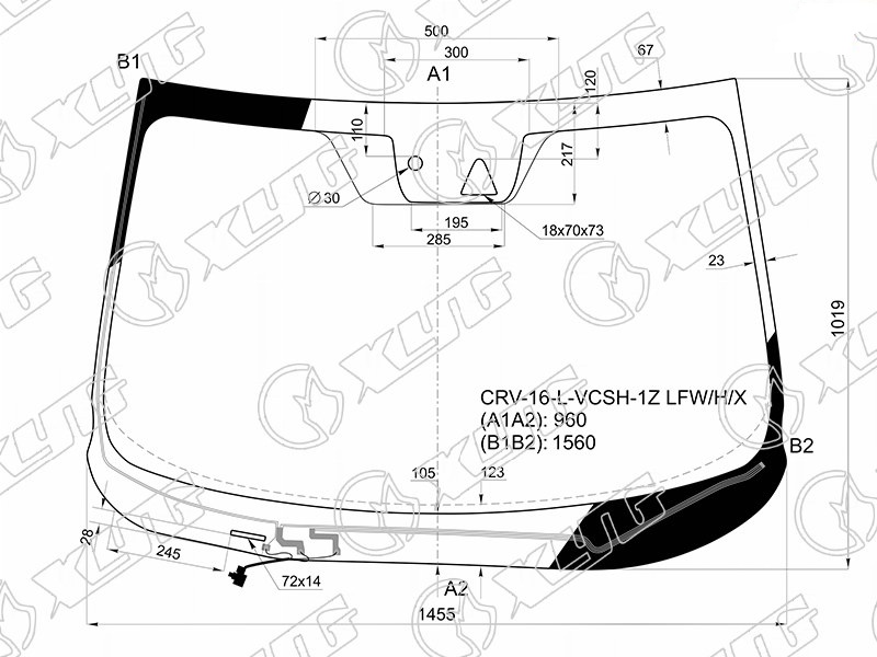 Стекло лобовое с обогревом щеток HONDA CR-V XYG CRV-16-L-VCSH-1Z LFW/H/X 