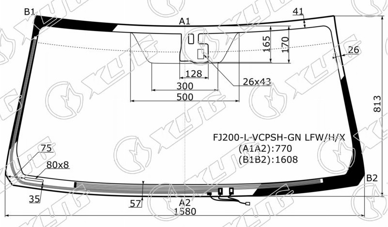 Стекло лобовое с обогревом щеток TOYOTA LAND CRUISER, LEXUS LX 570 XYG FJ200-L-VCPSH-GN LFW/H/X 