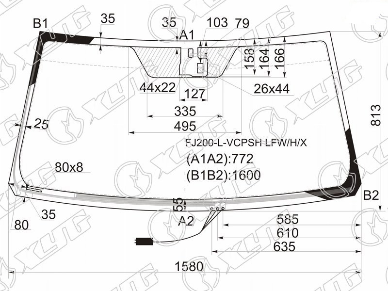 Стекло лобовое с обогревом щеток TOYOTA LAND CRUISER, LEXUS LX 570 XYG FJ200-L-VCPSH LFW/H/X 