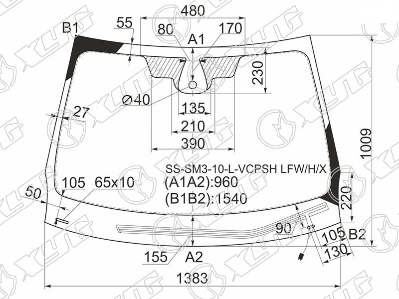 Стекло лобовое с обогревом щеток RENAULT FLUENCE, MEGANE XYG SS-SM3-10-L-VCPSH LFW/H/X 