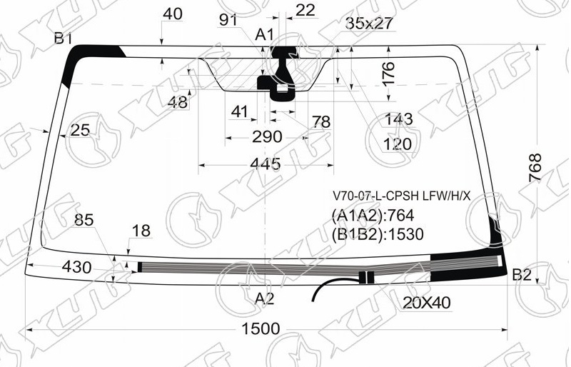 Стекло лобовое с обогревом щеток MITSUBISHI PAJERO XYG V70-07-L-CPSH LFW/H/X 