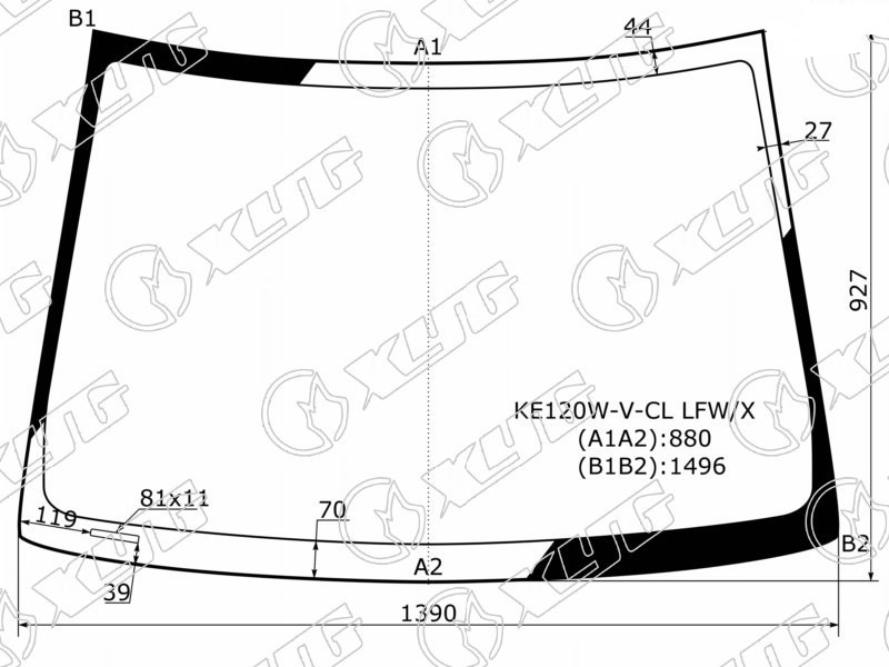 Стекло лобовое TOYOTA COROLLA, RUNX, ALLEX, FIELDER, LIFAN SOLANO XYG KE120W-V-CL LFW/X 