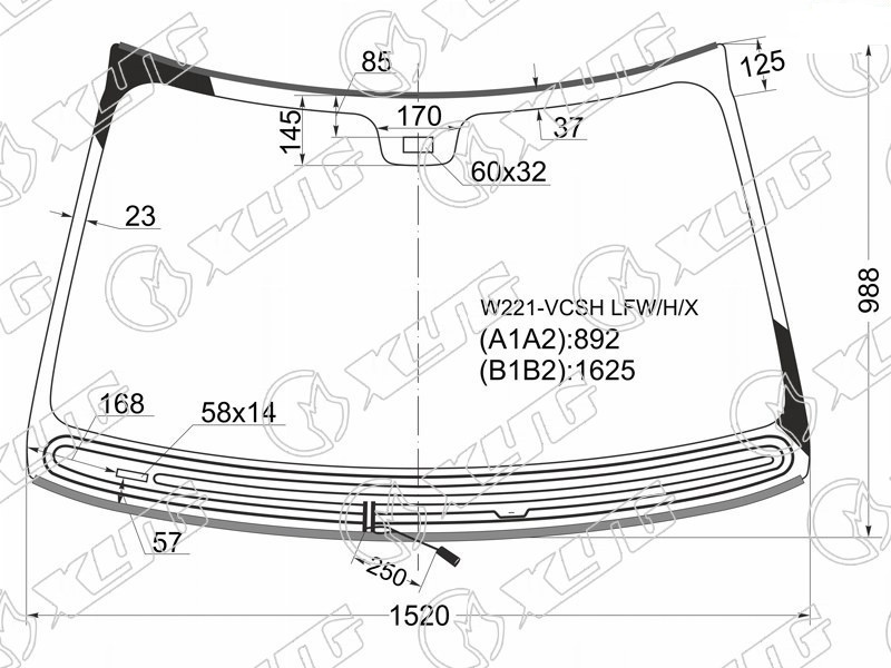 Стекло лобовое с обогревом щеток MERCEDES-BENZ S-CLASS XYG W221-VCSH LFW/H/X 