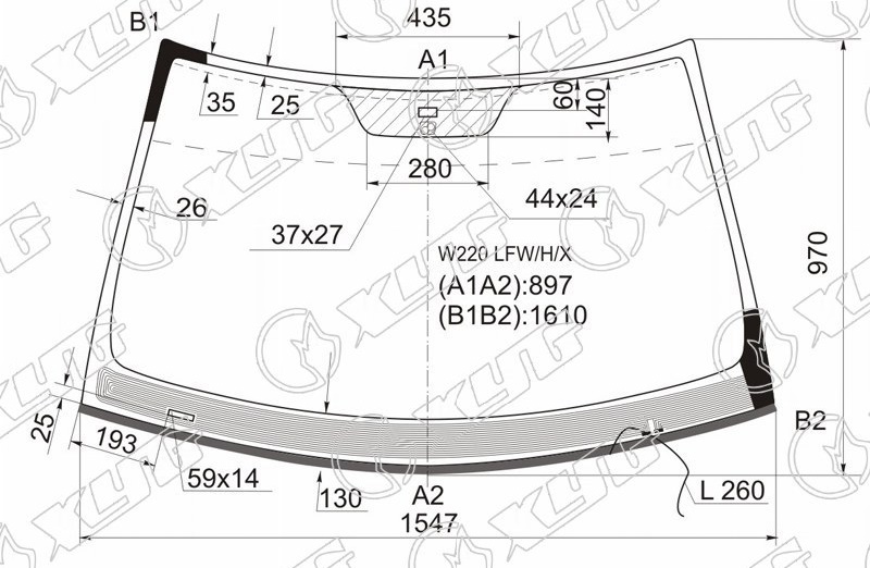 Стекло лобовое с обогревом щеток MERCEDES-BENZ S-CLASS (W220) XYG W220 LFW/H/X