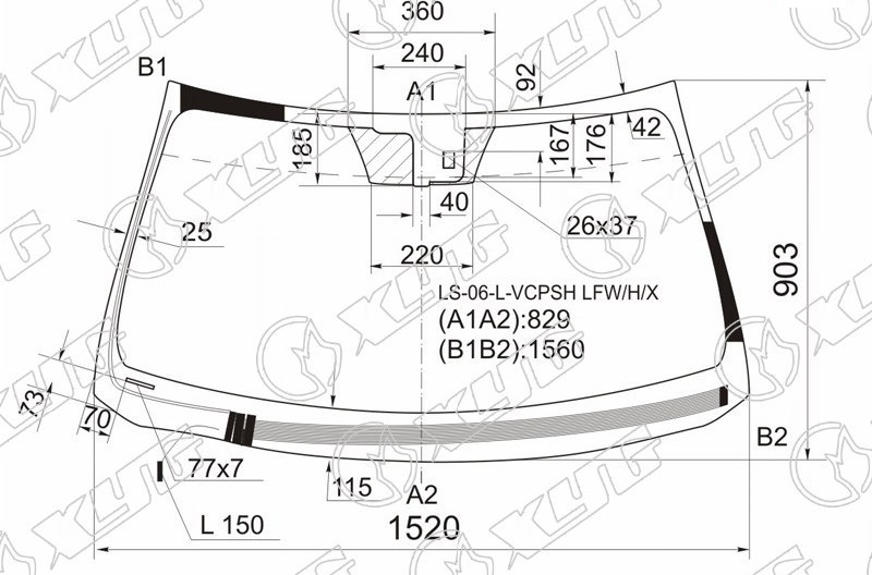 Стекло лобовое с обогревом щеток LEXUS LS 460, 460L, 600HL XYG LS-06-L-VCPSH LFW/H/X 