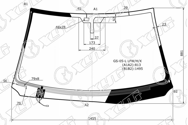 Стекло лобовое с обогревом щеток LEXUS GS 300, 350, 430, 460 XYG GS-05-L LFW/H/X 