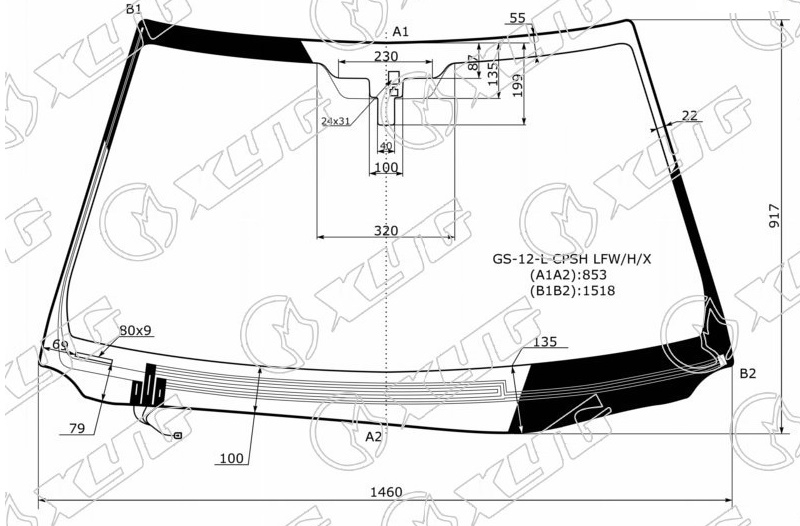 Стекло лобовое с обогревом щеток LEXUS GS 250, 350, 450 XYG GS-12-L-CPSH LFW/H/X 