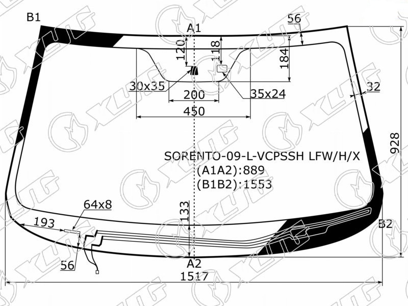 Стекло лобовое с обогревом щеток KIA SORENTO XYG SORENTO-09-L-VCPSSH LFW/H 