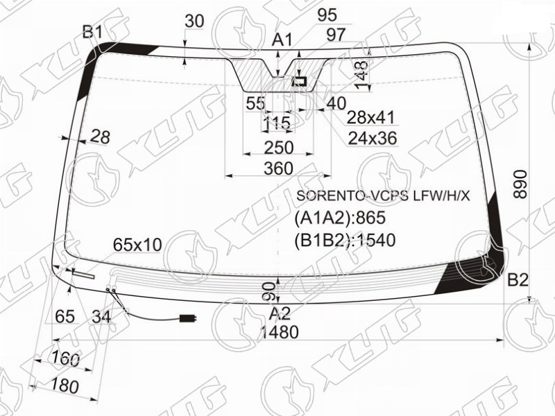 Стекло лобовое с обогревом щеток KIA SORENTO XYG SORENTO-VCPS LFW/H/X 