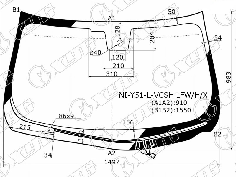 Стекло лобовое с обогревом щеток INFINITI M35, M45, NISSAN FUGA XYG NI-Y51-L-VCSH LFW/H/X 