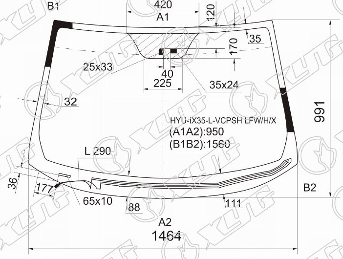 Стекло лобовое с обогревом щеток HYUNDAI TUCSON, IX 35 XYG HYU-IX35-L-VCPSH LFW/H/X 