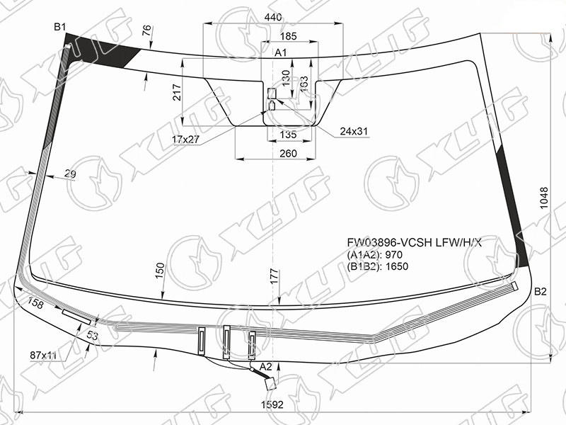 Стекло лобовое с обогревом щеток ACURA MDX 5D XYG FW03896-VCSH LFW/H/X 