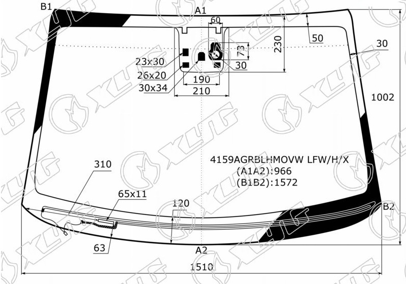 Стекло лобовое с обогревом щеток HYUNDAI TUCSON XYG 4159AGRBLHMOVW LFW/H/X 