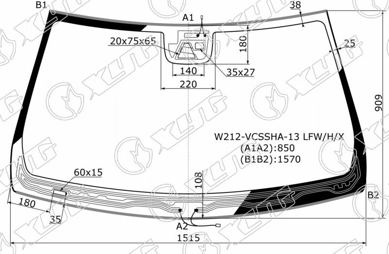 Стекло лобовое с обогревом щеток MERCEDES-BENZ E-CLASS (W212) XYG W212-VCSSHA-13 LFW/H/X 