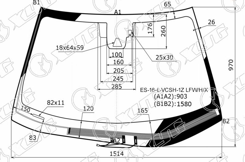 Стекло лобовое с обогревом щеток LEXUS ES XYG ES-16-L-VCSH-1Z LFW/H/X 