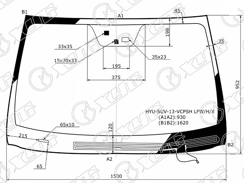 Стекло лобовое с обогревом щеток HYUNDAI SANTA FE XYG HYU-SUV-13-VCPSH LFW/H/X 