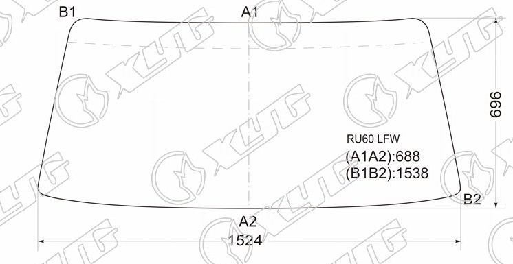 Стекло лобовое в резинку TOYOTA DYNA, TOYOACE STD TRUCK XYG RU60 LFW