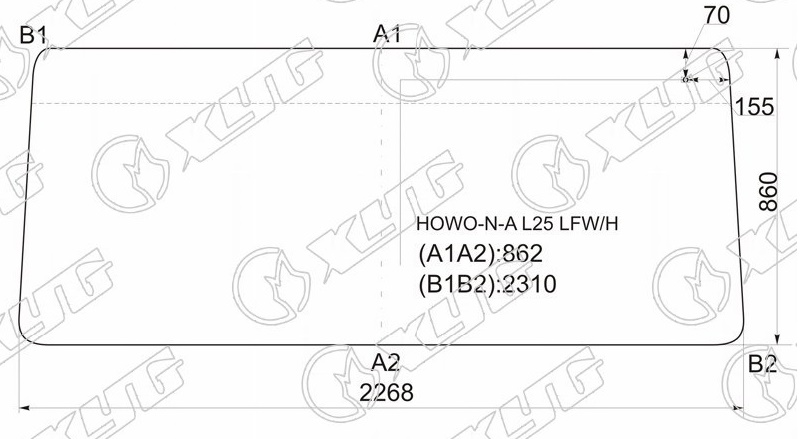 Стекло лобовое в резинку HOWO SINO TRUCK, STEUR, VOLVO FL7, FL10 XYG HOWO-N-A L25 LFW/H 