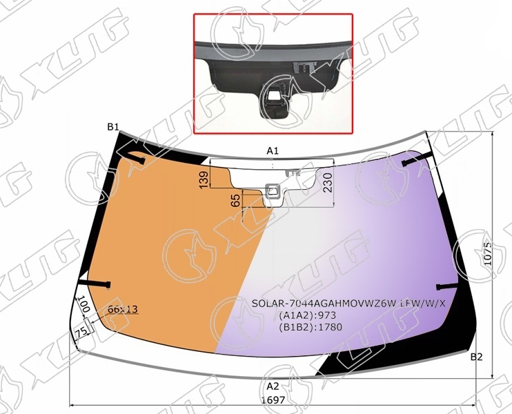 Стекло лобовое атермальное с полным обогревом LR RANGE ROVER XYG SOLAR-7044AGAHMOVWZ6W LFW/W/X 