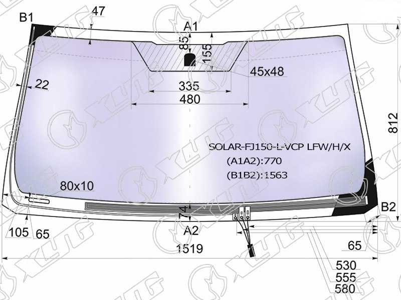 Стекло лобовое атермальное с обогревом щеток TOYOTA LAND CRUISER PRADO, LEXUS GX 460 XYG SOLAR-FJ150-L-VCP LFW/H/X 