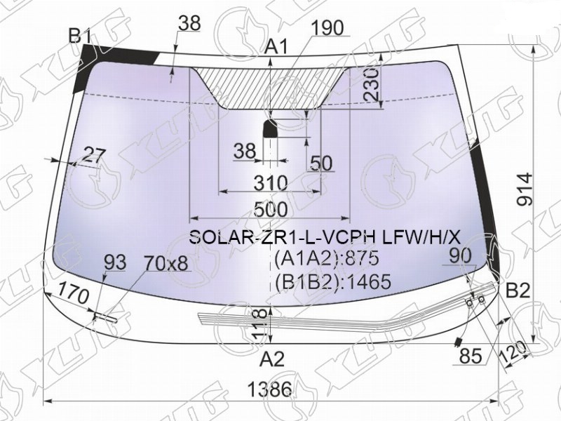 Стекло лобовое атермальное с обогревом щеток SUBARU IMPREZA XYG SOLAR-ZR1-L-VCPH LFW/H/X 