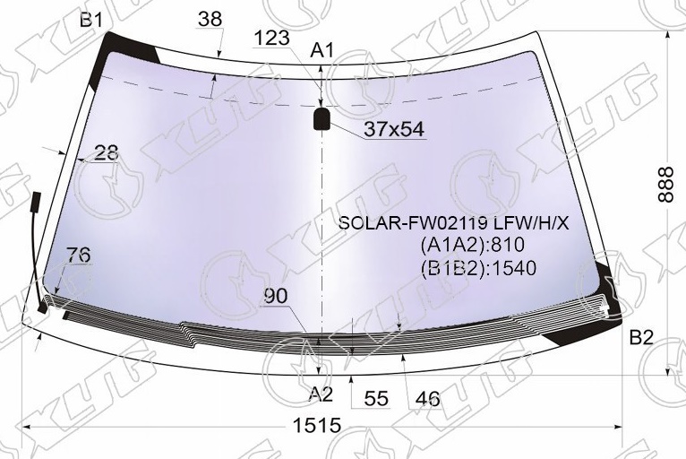 Стекло лобовое атермальное с обогревом щеток SUBARU FORESTER XYG SOLAR-FW02119 LFW/H/X