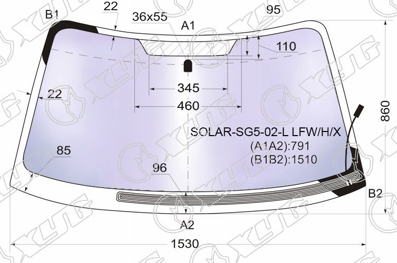 Стекло лобовое атермальное с обогревом щеток SUBARU FORESTER XYG SOLAR-SG5-02-L LFW/H/X 