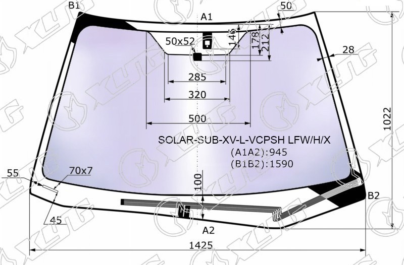 Стекло лобовое атермальное с обогревом щеток SUBARU XV, IMPREZA XYG SOLAR-SUB-XV-L-VCPSH LFW/H/X 