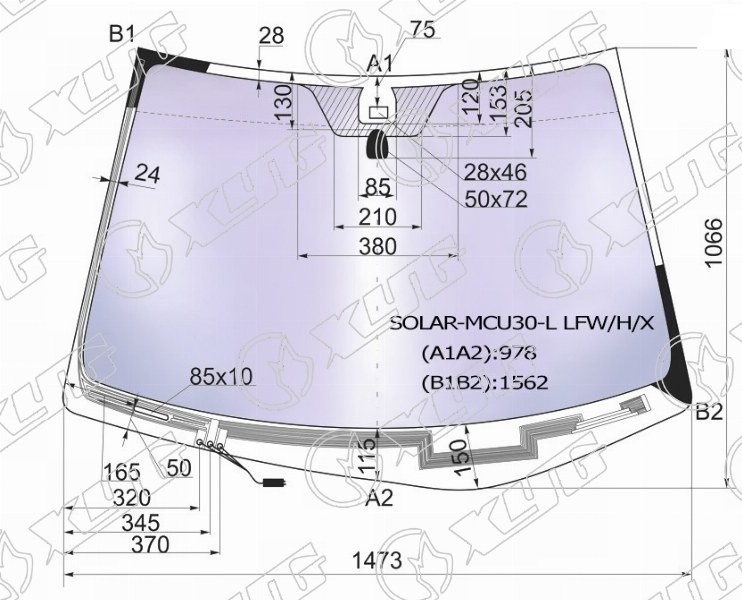 Стекло лобовое атермальное с обогревом щеток LEXUS RX 300, 330 XYG SOLAR-MCU30-L LFW/H/X 