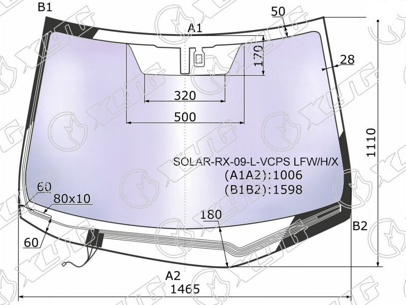 Стекло лобовое атермальное с обогревом щеток LEXUS RX 270, 330, 350, 450H XYG SOLAR-RX-09-L-VCPS LFW/H/X 