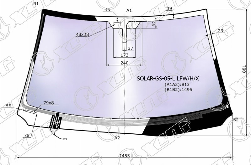 Стекло лобовое атермальное с обогревом щеток LEXUS GS XYG SOLAR-GS-05-L LFW/H/X 