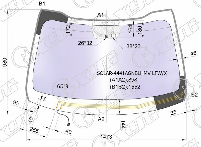 Стекло лобовое атермальное с обогревом щеток KIA OPTIMA XYG SOLAR-4441AGNBLHMV LFW/X 