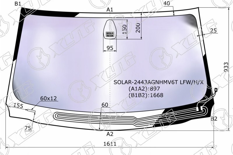 Стекло лобовое атермальное с обогревом щеток BMW 7-SERIES XYG SOLAR-2443AGNHMV6T LFW/H/X 