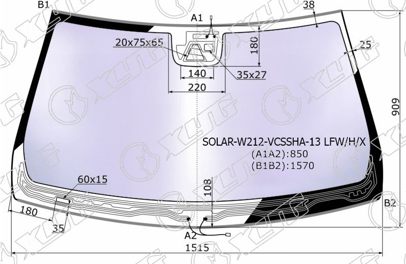 Стекло лобовое атермальное с обогревом щеток MERCEDES E-CLASS (W212) XYG SOLAR-W212-VCSSHA-13 LFW/H/X  