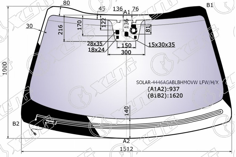 Стекло лобовое атермальное с обогревом щеток KIA SORENTO PRIME XYG SOLAR-4446AGABLBHMOVW LFW/H/X 