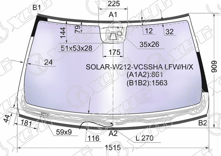 Стекло лобовое атермальное с обогревом щето MERCEDES E-CLASS (W212) XYG SOLAR-W212-VCSSHA LFW/H/X 