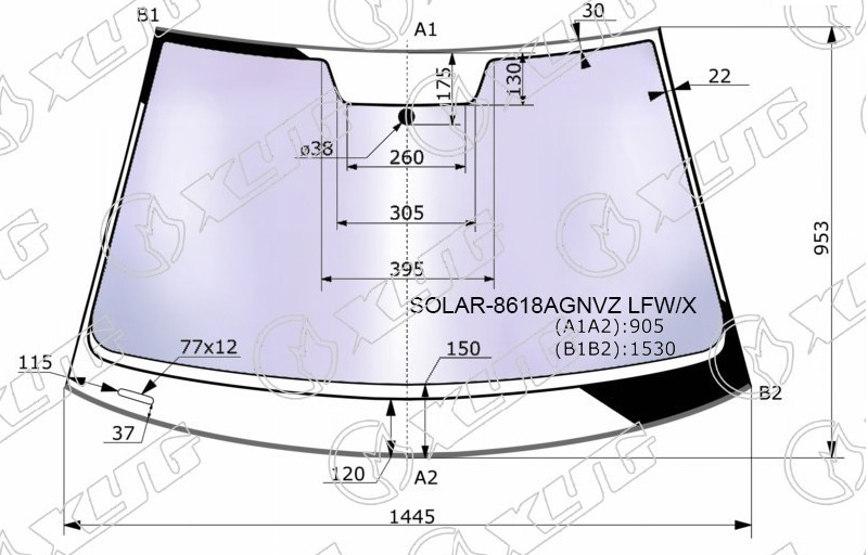 Стекло лобовое атермальное VOLKSWAGEN GOLF XYG SOLAR-8618AGNVZ LFW/X 