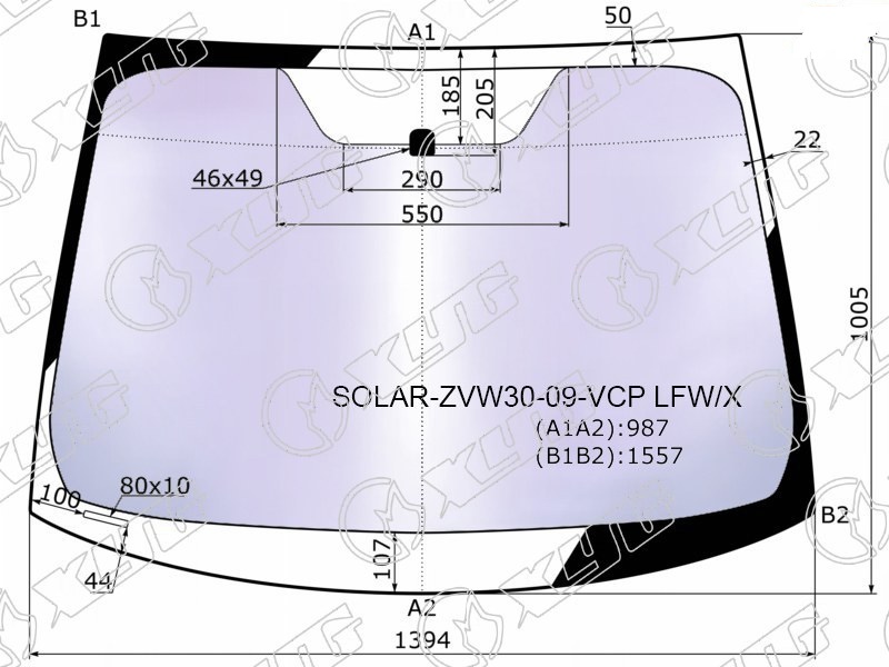 Стекло лобовое атермальное TOYOTA PRIUS XYG SOLAR-ZVW30-09-VCP LFW/X 