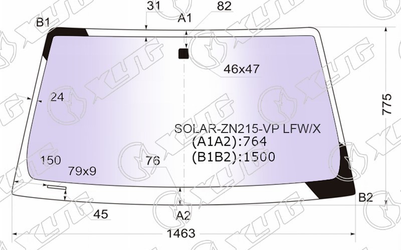 Стекло лобовое атермальное TOYOTA HILUX PICK-UP, FORTUNER XYG SOLAR-ZN215-VP LFW/X 