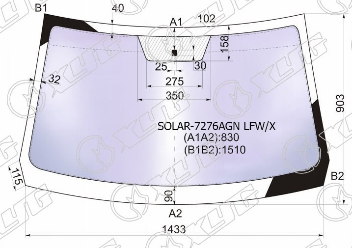 Стекло лобовое атермальное RENAULT SANDERO, DUSTER, NISSAN TERRANO XYG SOLAR-7276AGN LFW/X 