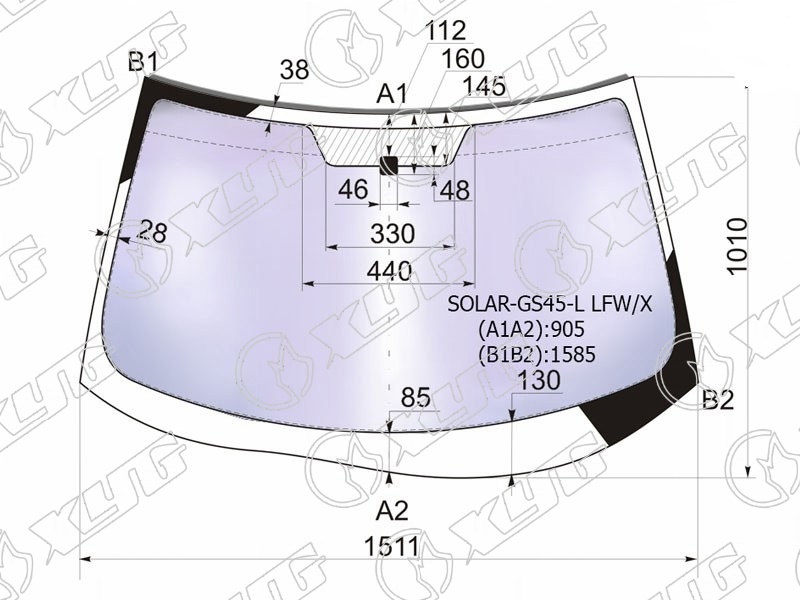 Стекло лобовое атермальное MITSUBISHI OUTLANDER, PEUGEOT 4007 XYG SOLAR-GS45-L LFW/X 