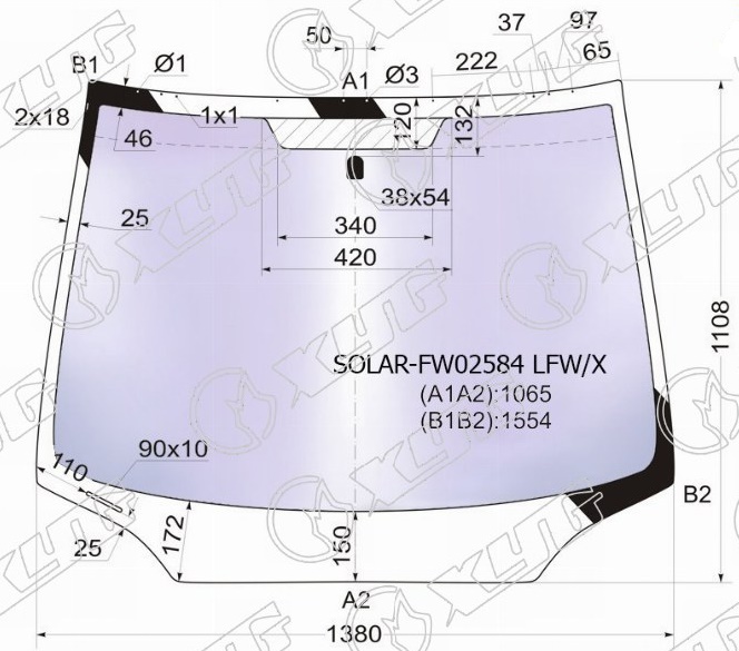 Стекло лобовое атермальное HONDA CIVIC XYG SOLAR-FW02584 LFW/X 