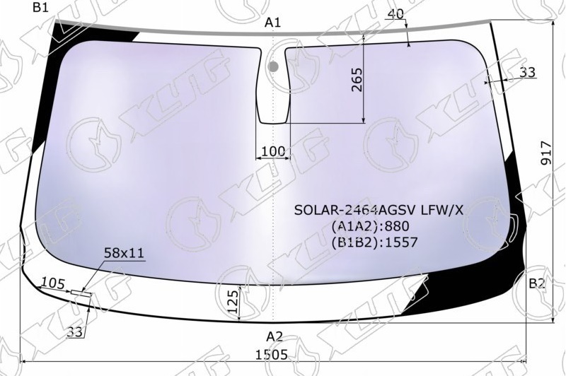 Стекло лобовое атермальное BMW X3 XYG SOLAR-2464AGSV LFW/X  