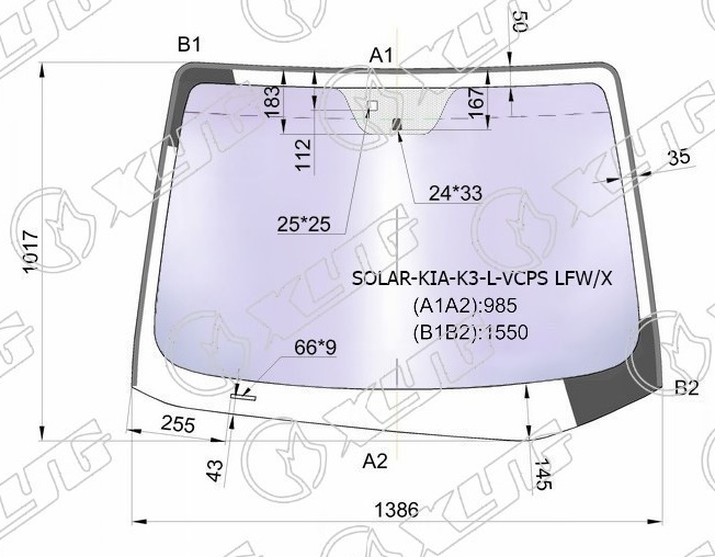 Стекло лобовое атермальное KIA CERATO XYG SOLAR-KIA-K3-L-VCPS LFW/X 