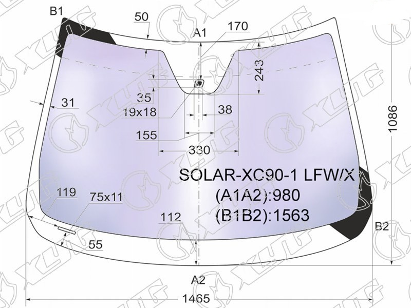 Стекло лобовое атермальное VOLVO XC 90 XYG SOLAR-XC90-1 LFW/X 