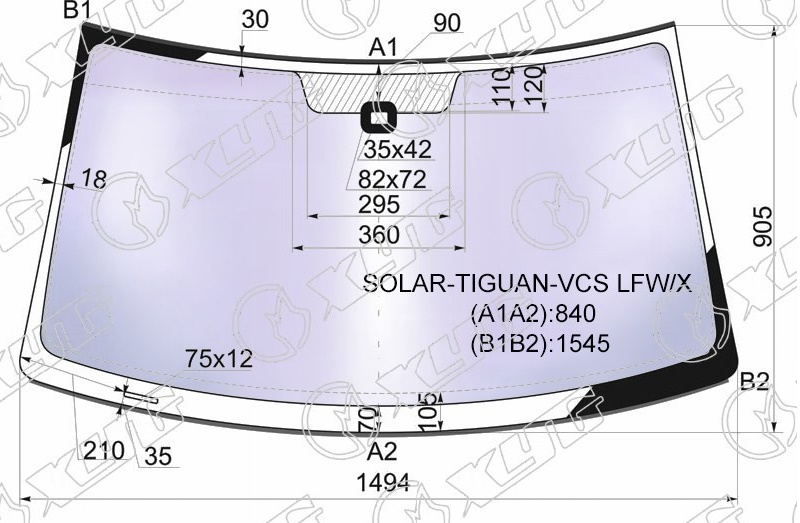 Стекло лобовое атермальное VOLKSWAGEN TIGUAN XYG SOLAR-TIGUAN-VCS LFW/X 