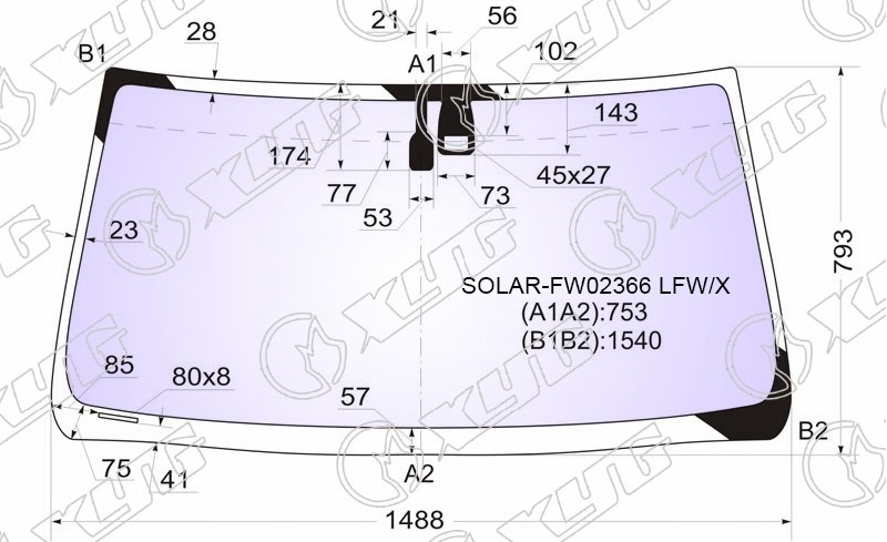 Стекло лобовое атермальное TOYOTA LAND CRUISER PRADO, LEXUS GX 470 XYG SOLAR-FW02366 LFW/X 