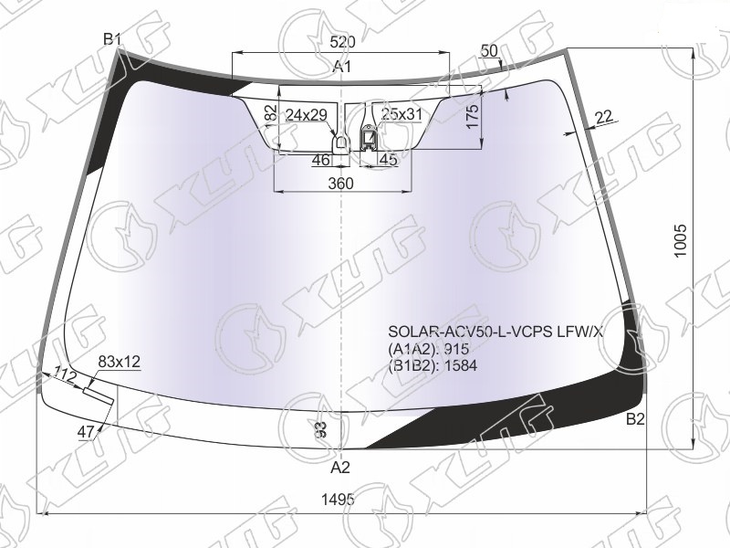 Стекло лобовое атермальное TOYOTA CAMRY XYG SOLAR-ACV50-L-VCPS LFW/X 