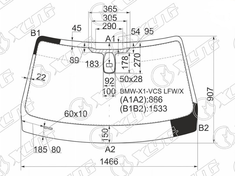 Стекло лобовое BMW X1 XYG BMW-X1-VCS LFW/X 