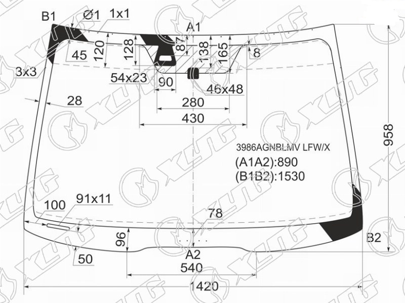 Стекло лобовое HONDA ACCORD, ACURA TSX XYG 3986AGNBLMV LFW/X 